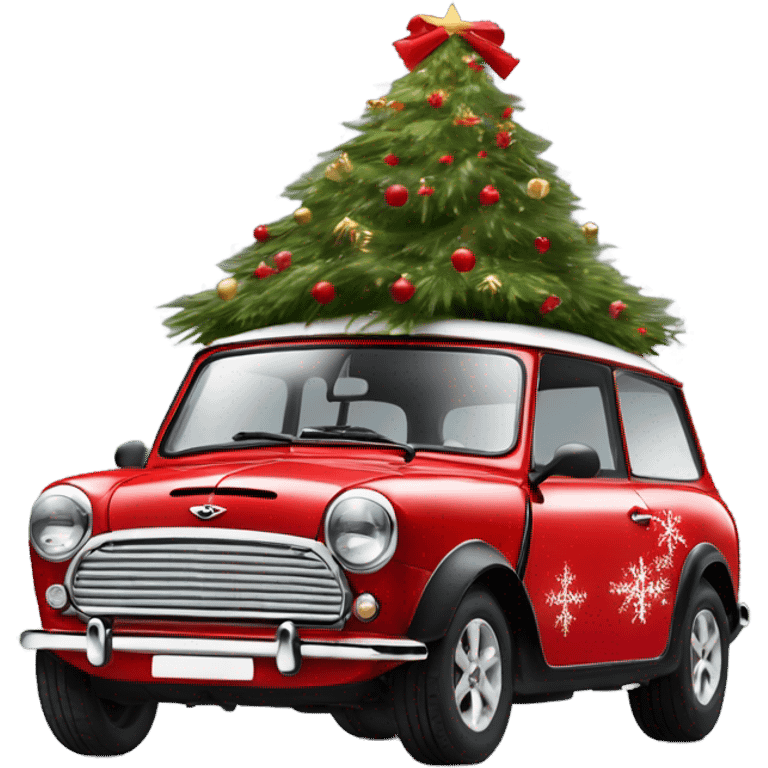 Red Mini Cooper clubman decorated for Christmas  emoji