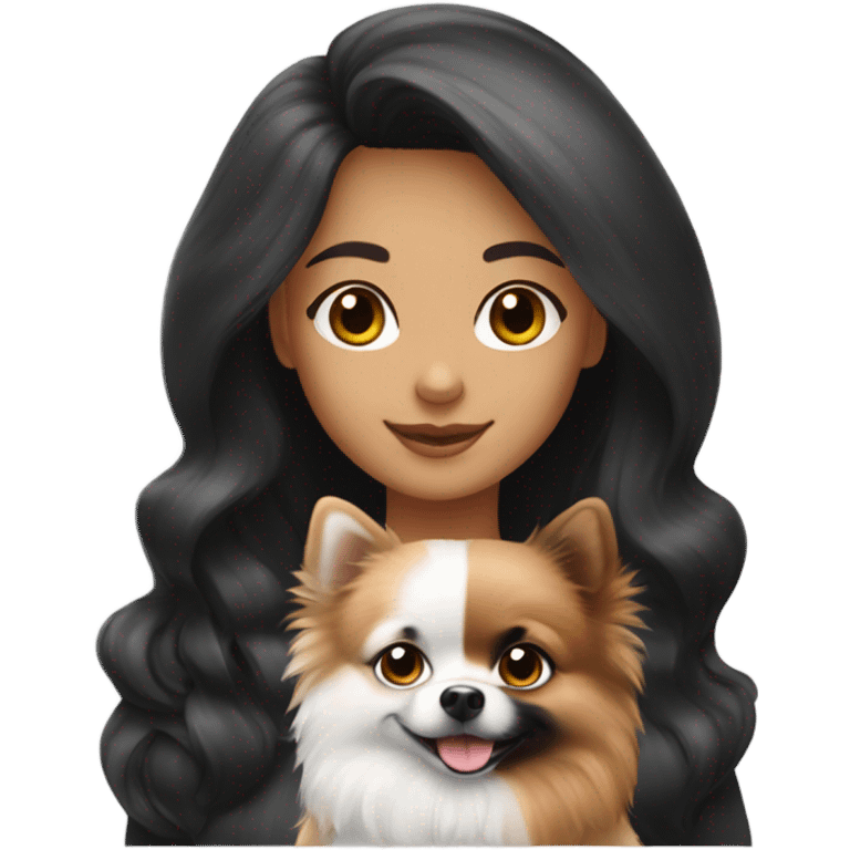 Brunette girl and  two Pomeranian dogs that black and white color emoji