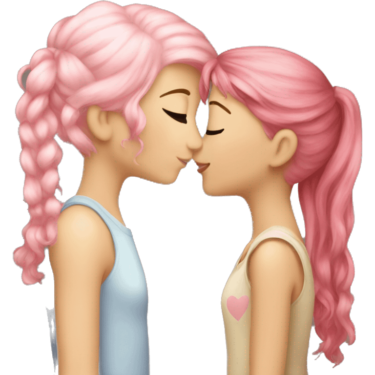 pink haired girl kissing a blonde girl emoji