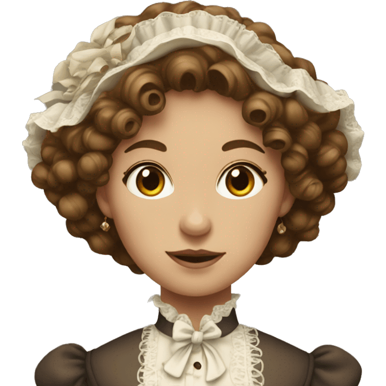 Woman with brown curly hair in Victorian dress emoji