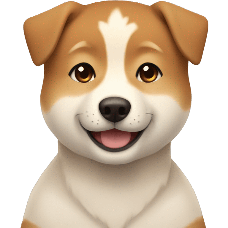  boy with brown hair with brown eyes and wide brows 12 years smiling and hugging dog shiba inu  emoji