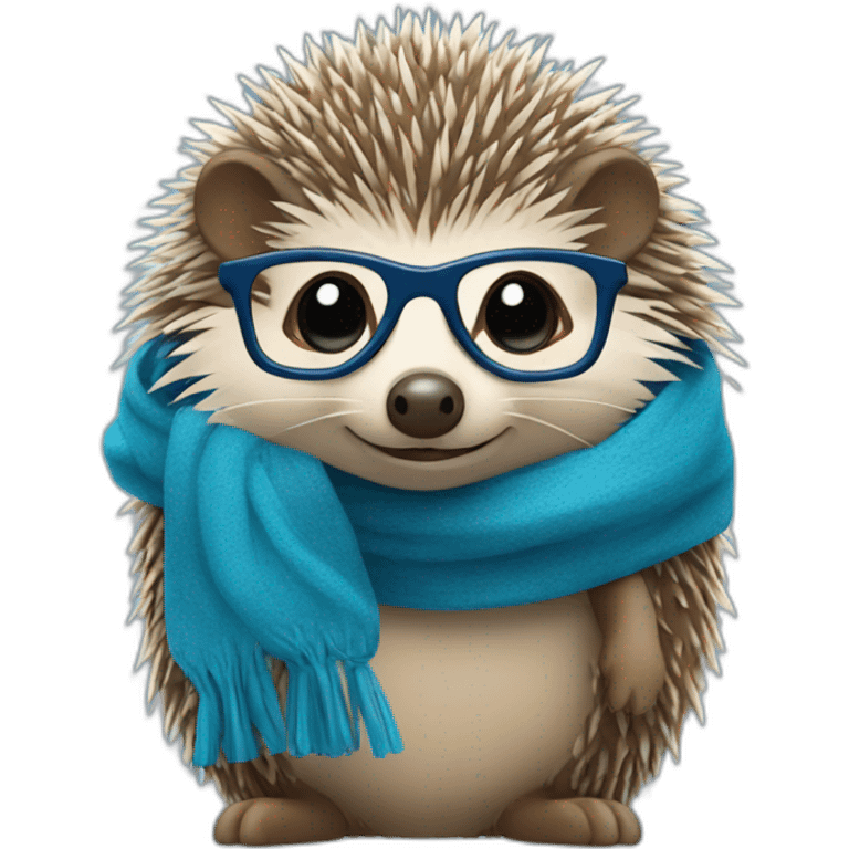 hedgehog with long blue scarf and glasses emoji