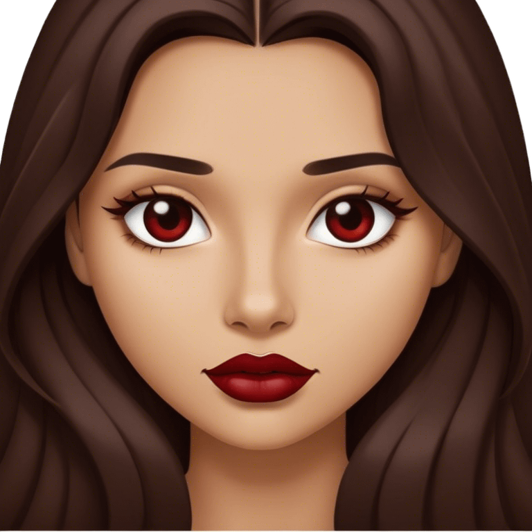 A brunette girl with long hair and dark red lipstick is sexy emoji