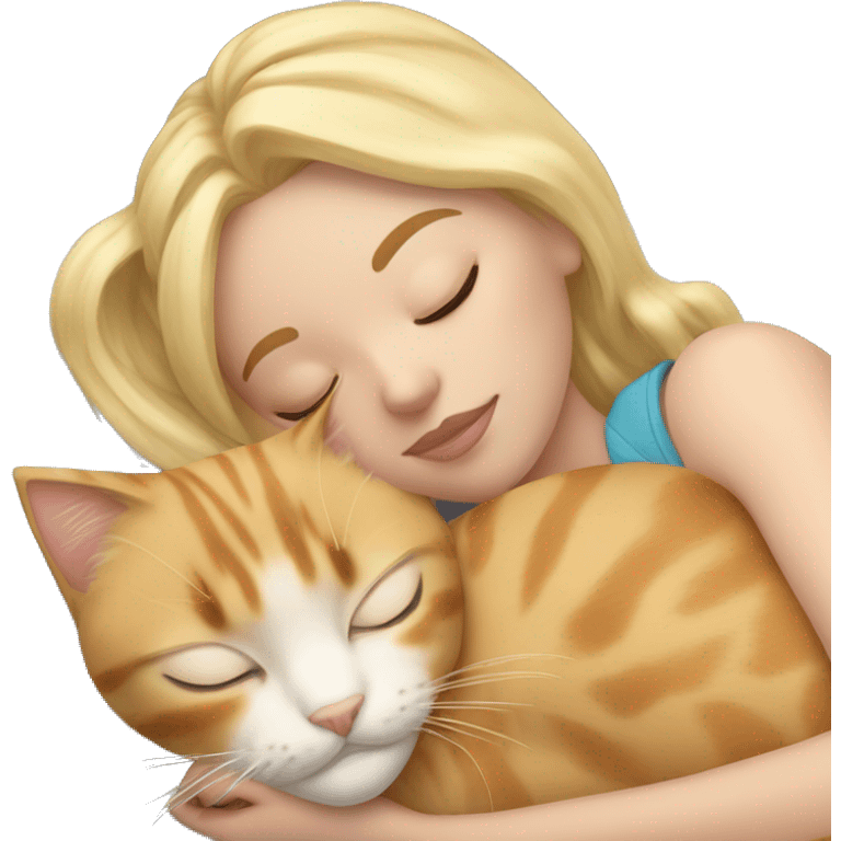 sleeping girl blonde hair laying next to Calico cat emoji