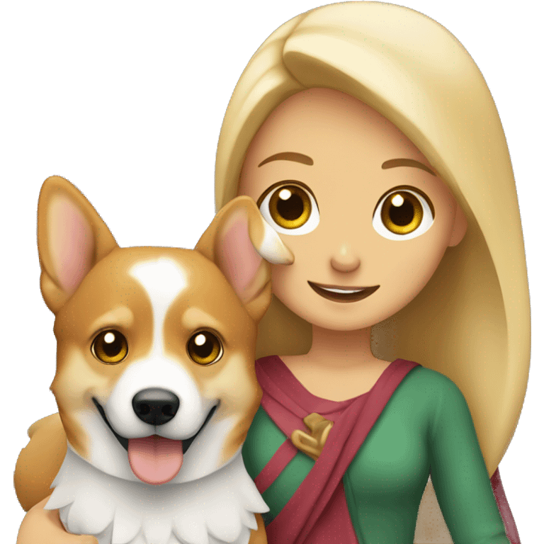 blonde girl with arab guy holding a corgi in their arms emoji