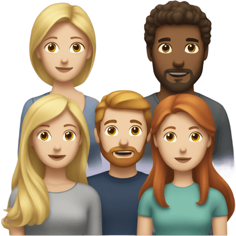 A Blonde woman, a redhead woman and a brown haired man with a short beard emoji