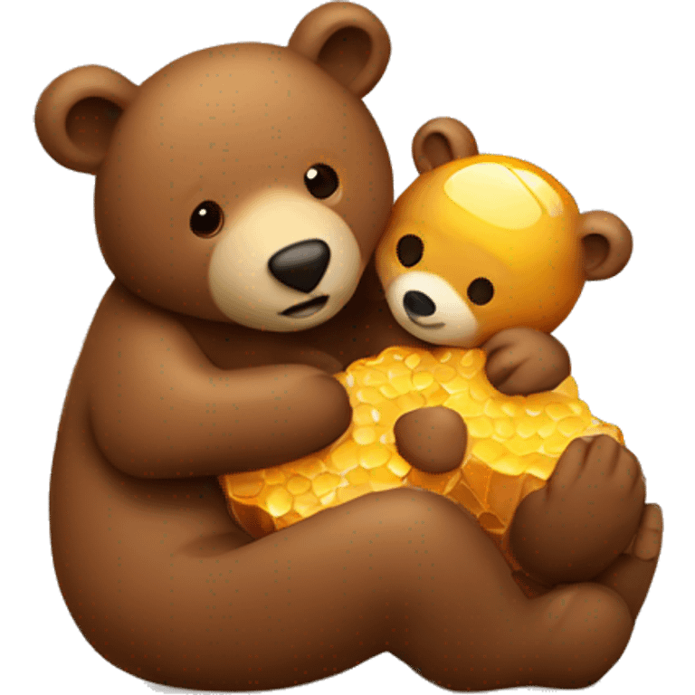 a brown bear cub hugging honey emoji