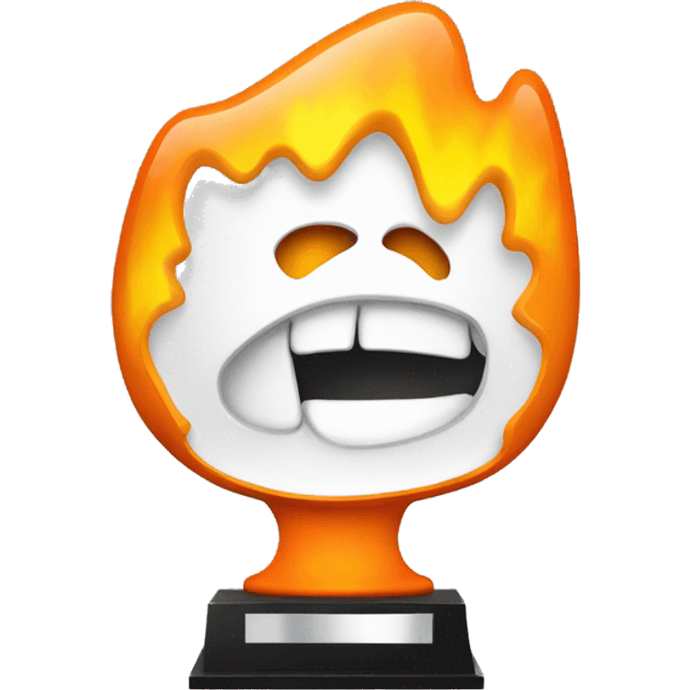 A trophy with a screaming face in the shape of orange, yellow and white fire. emoji