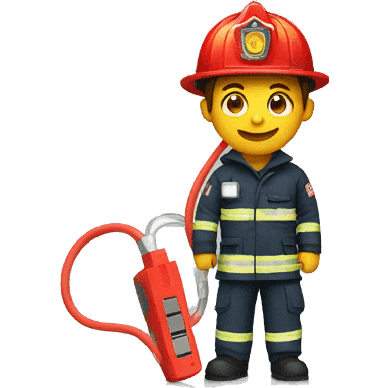 Firefighter holding a usb cable emoji