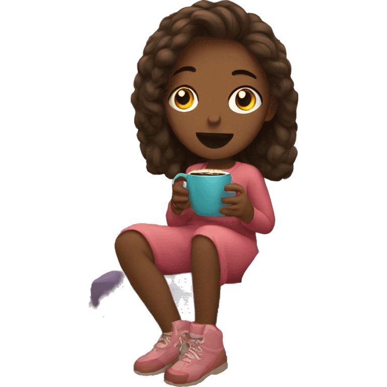 Girl watching tv with hot chocolate emoji