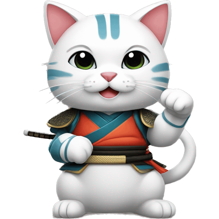 A cute samurai cat showing thumbs up emoji