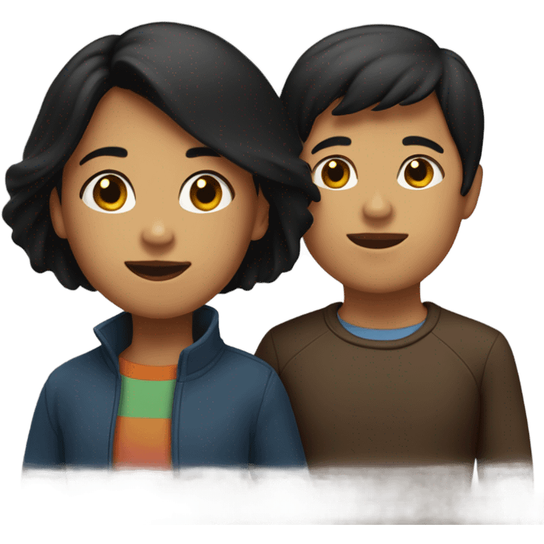 Black haired woman with brunette son emoji