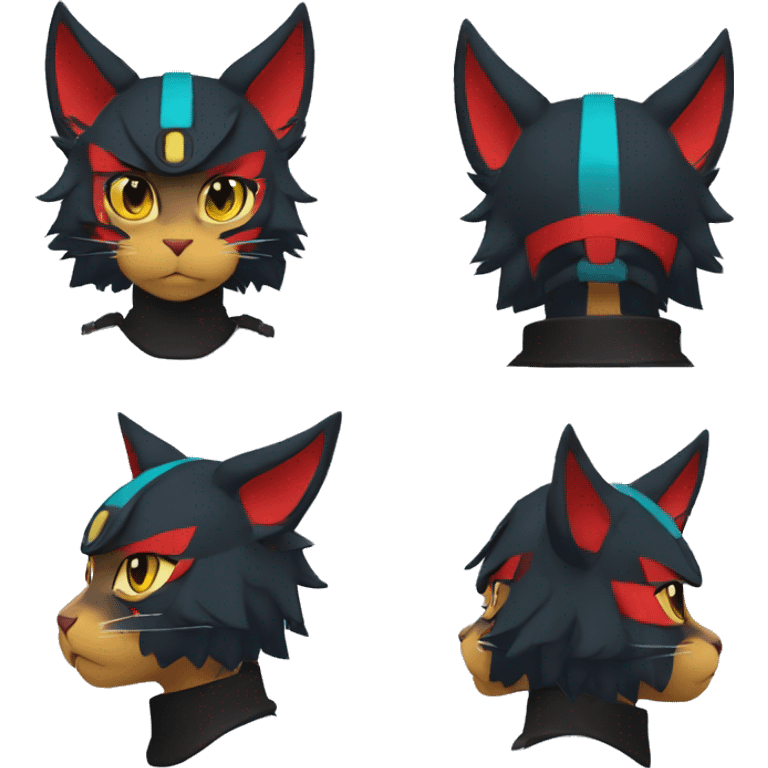 Edgy Shy Anthro Samurai cool pretty dark Litten-Pokémon-cat-fursona-animal techwear Headband emoji