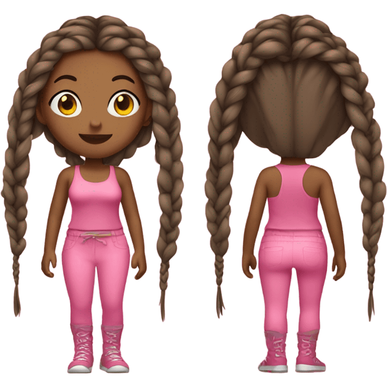 black girl dressed in pink with knotless braids emoji