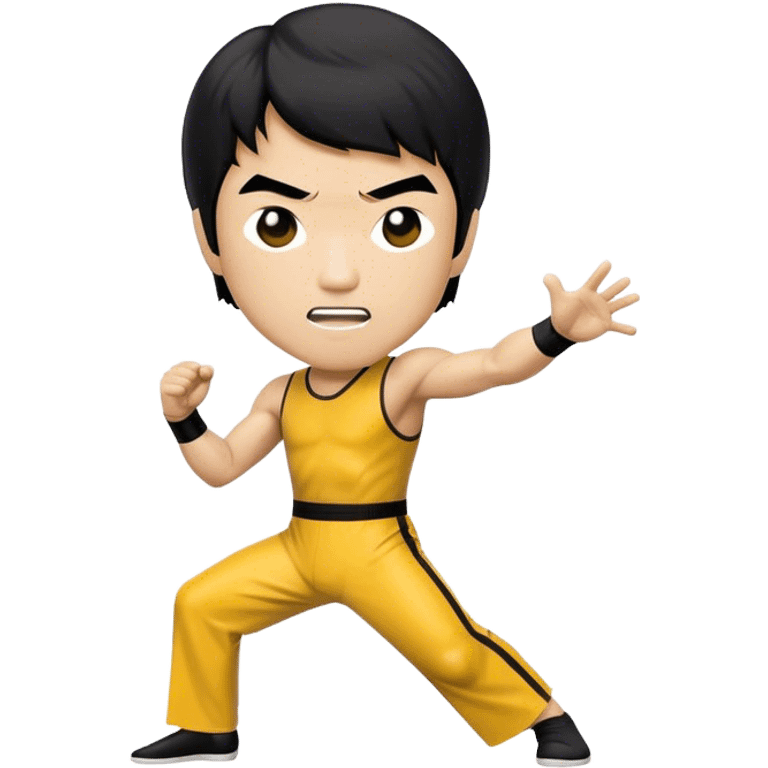 Cinematic Realistic Bruce Lee Pop Culture Emoji, featuring a dynamic portrayal of the legendary martial artist rendered with crisp detail and energetic lighting. emoji