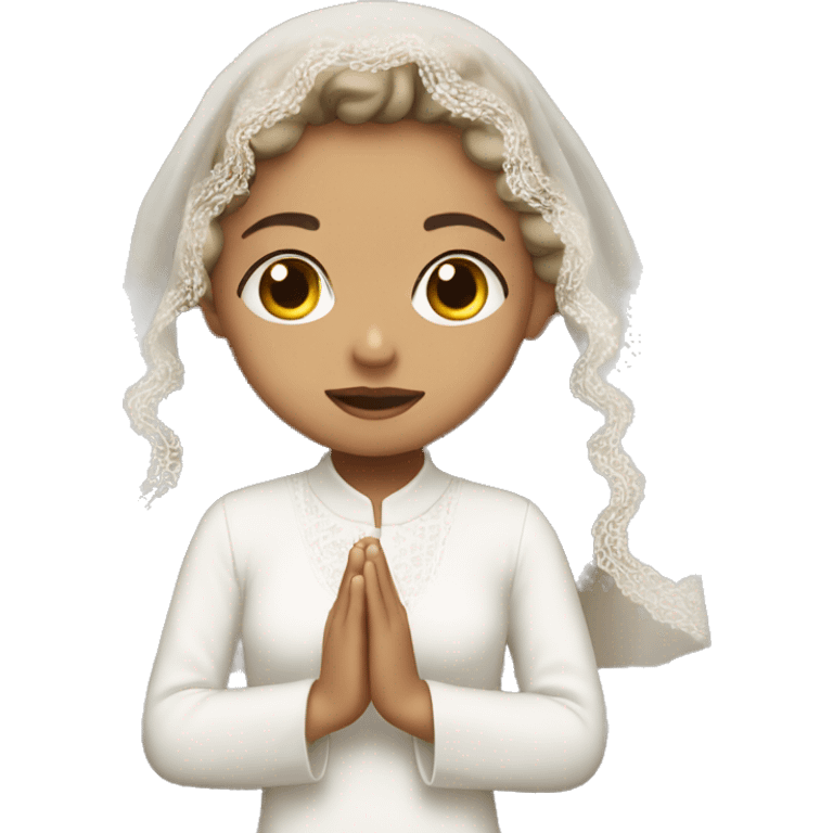 Light skin girl praying with eyes closed and lace white veil  emoji