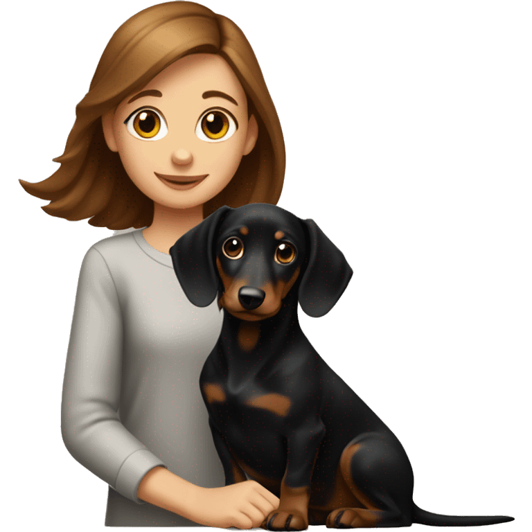 brown-haired girl and black dachshund puppy with tan emoji