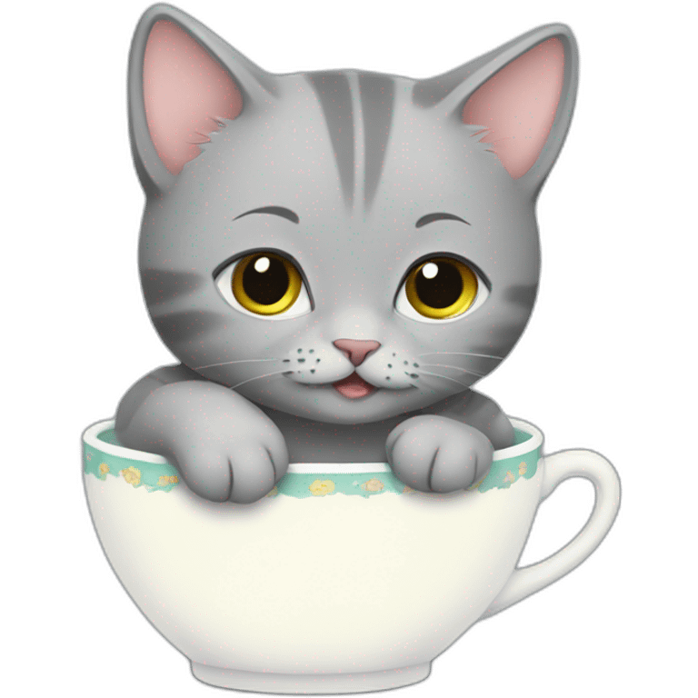 grey kitten drinking tea emoji