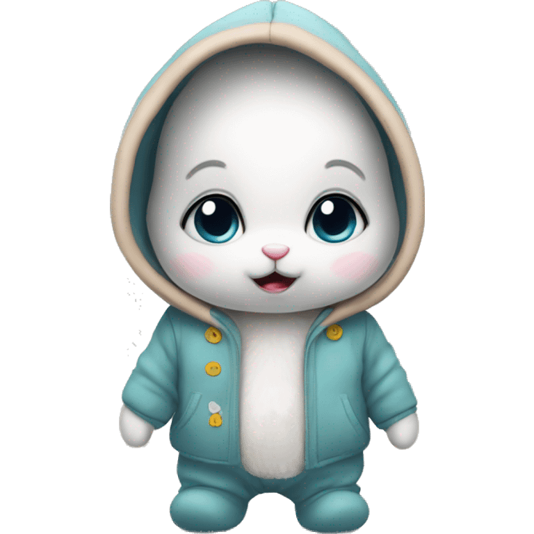 Anxious baby rabbit in baby winter suit emoji