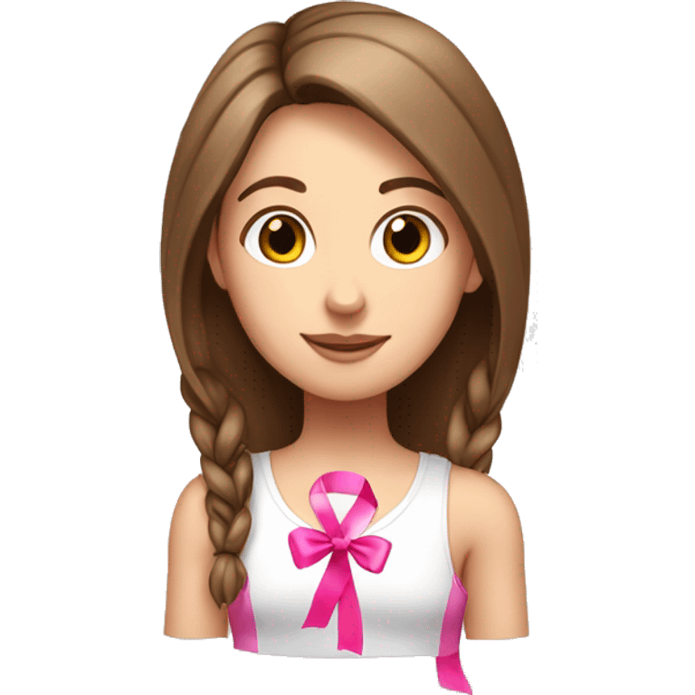 white Girl, white tank top, straight brown hair with pink ribbon emoji