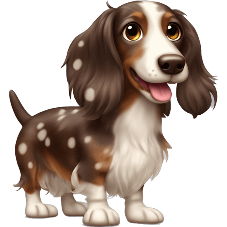 mini fuzzy ear longhaired spotty dapple wiener dog chocolate and cream emoji