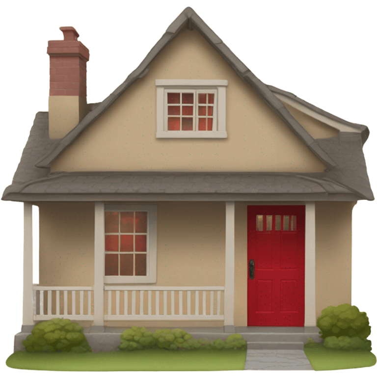 One floor Cottage tan paint with red door and red shutters emoji