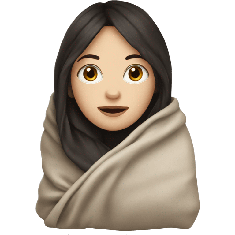 White girl with dark hair inside  a blanket emoji