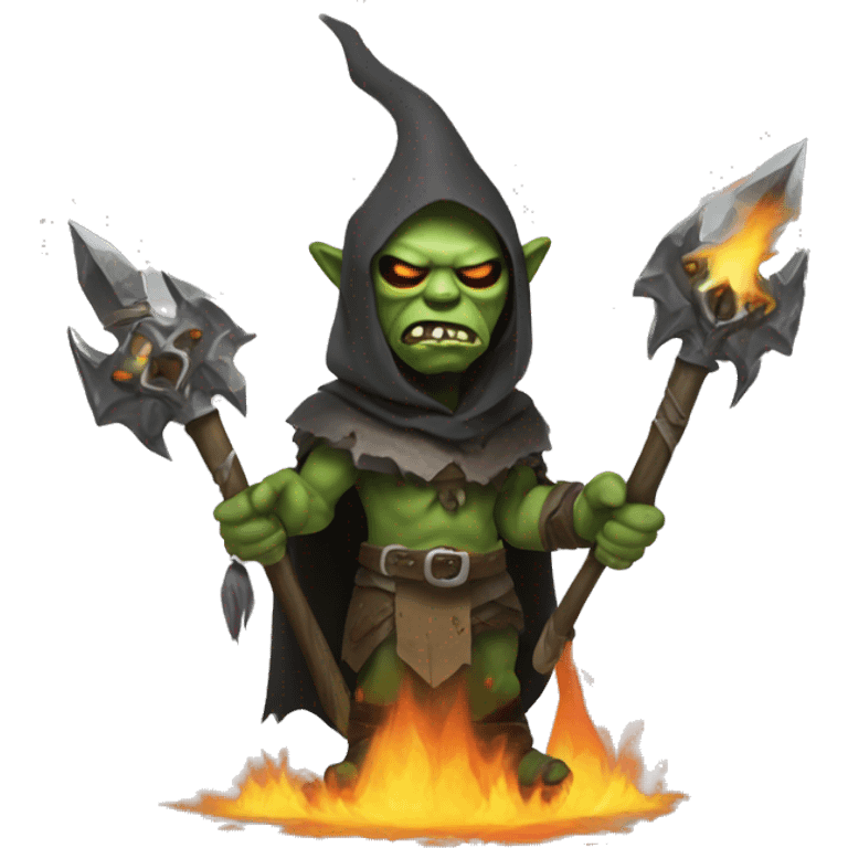 Orc weapon spirit with ghostly weapons, cloak with burning eyes, Halloween theme, emoji emoji