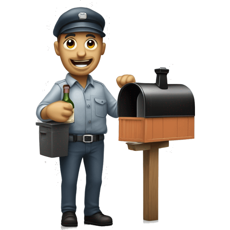 Drunken postman leaning against mailbox with wine decanter emoji