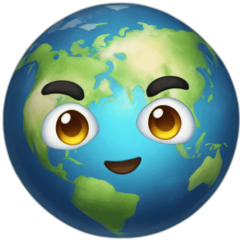 planet earth with cartoon face with smiling eyes emoji