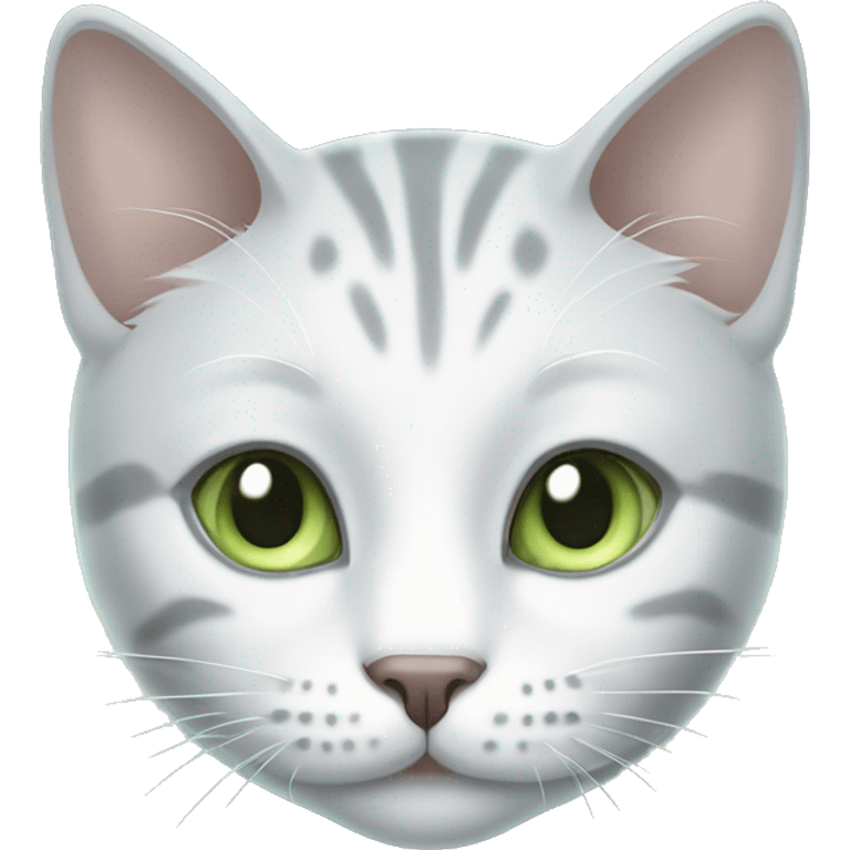 grey and white cat with pale green eyes  emoji