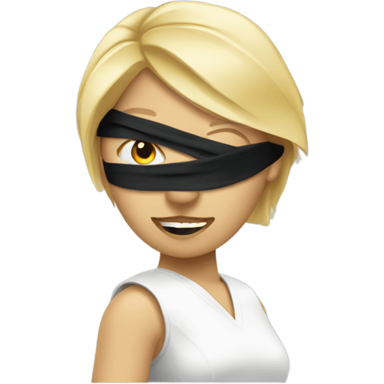 Blond lady with blindfold throwing darts emoji