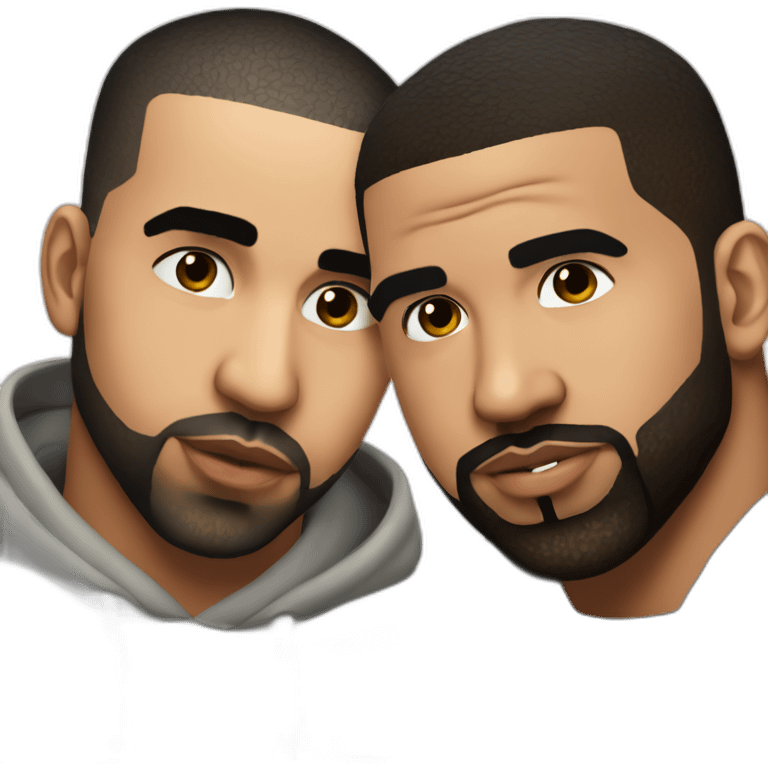 Drake facing left and Kanye west facing right with Drake kissing emoji