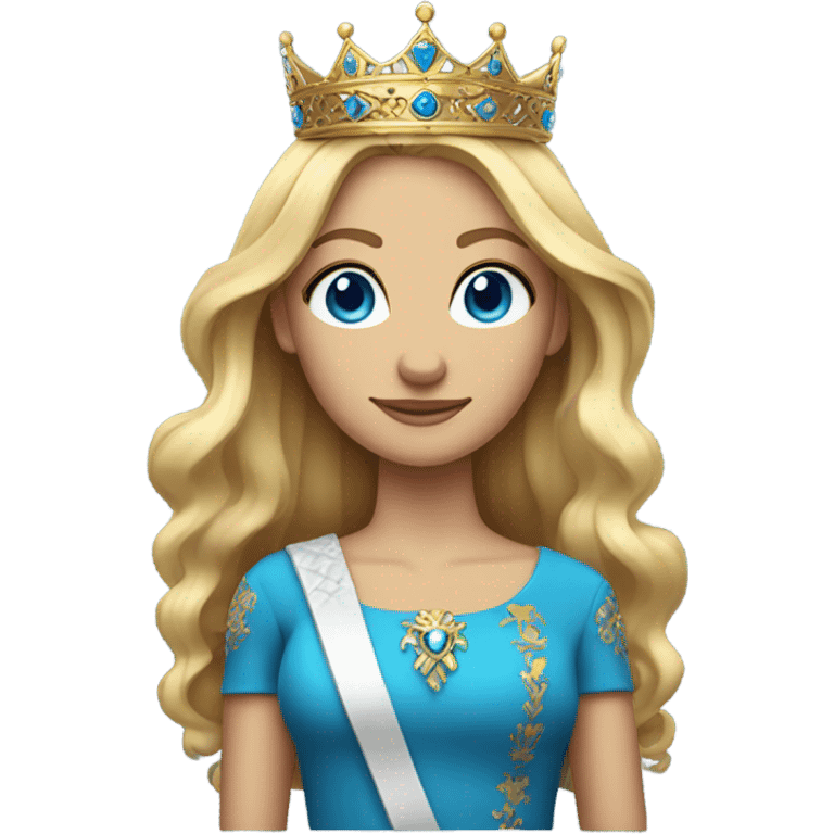 A queen with blonde hair, blue eyes, a crown, and sleek, smooth hair  emoji