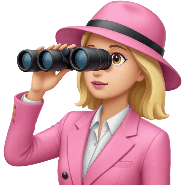 woman in a pink suit looking through binoculars emoji