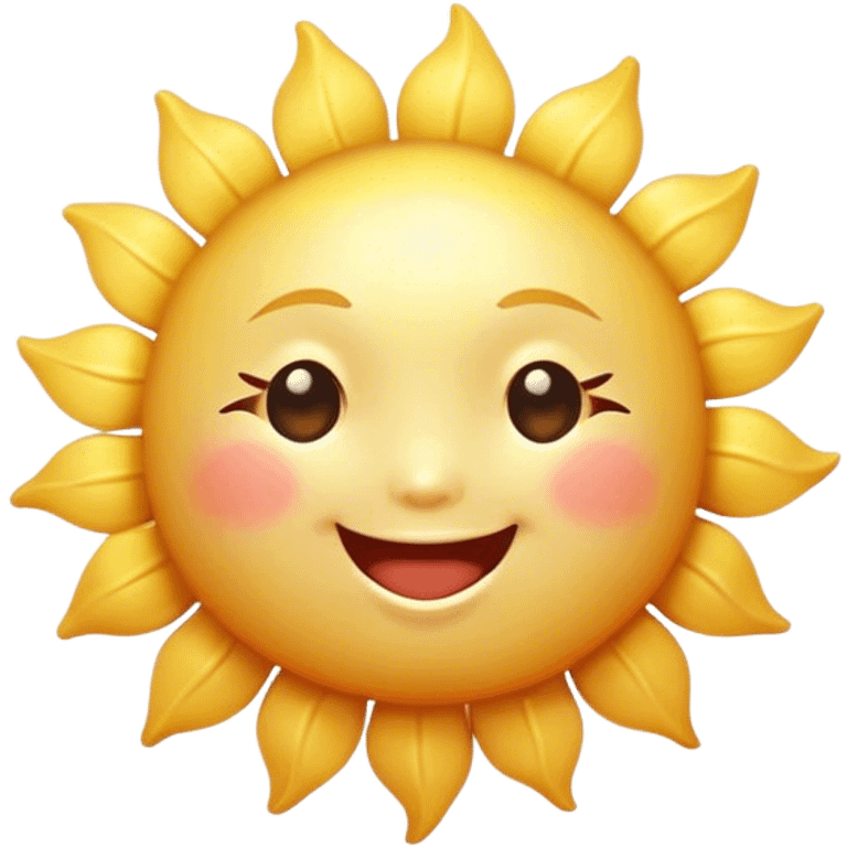 Cinematic tiny happy sun, golden and round, chubby with a warm smile, gentle rays beaming softly, radiating warmth and happiness, irresistibly cute. emoji