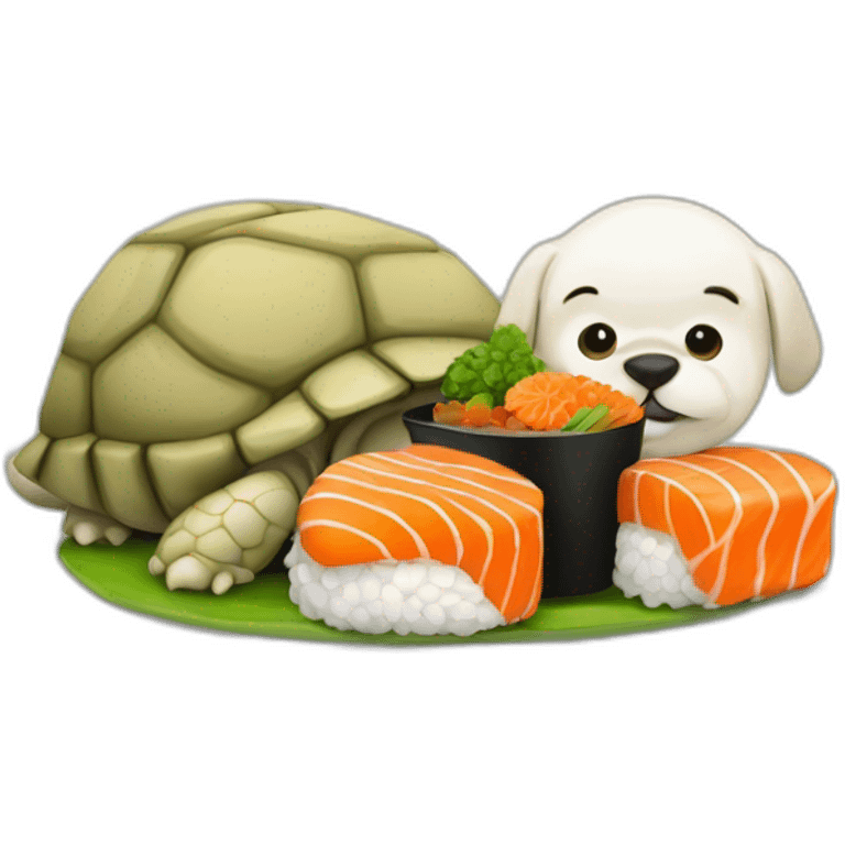 Une tortue avec un chien des sushi emoji