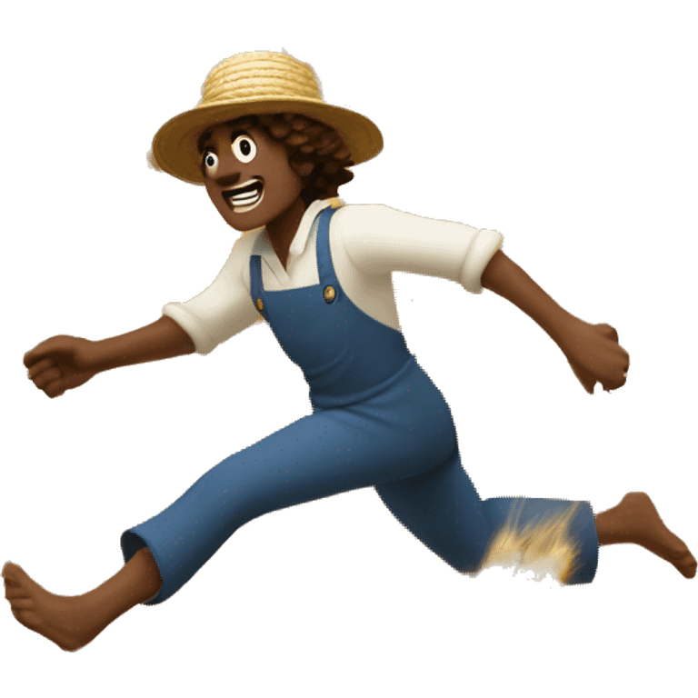 huckleberry Finn harvest goddess sprinting with wheat, with a large stride and arms outstretched emoji