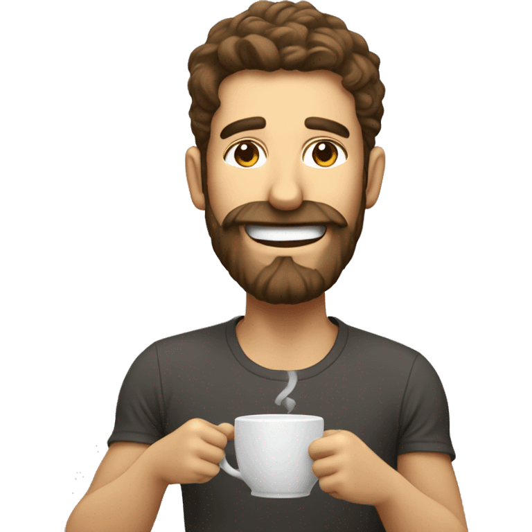 Man with beard dumping coffee on his head with a big smile emoji