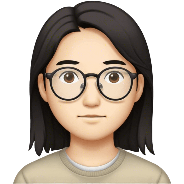 mid long hair, with a pair of glasses, Asian, INTJ emoji