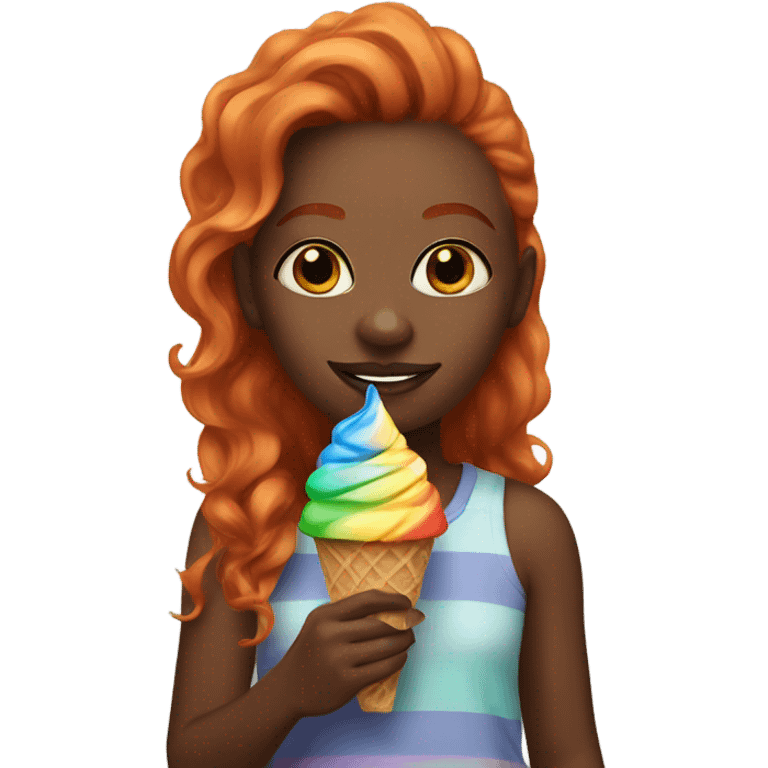  black girl with ginge hair eating rainbow icecream emoji