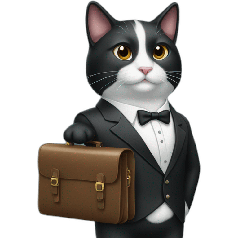 Tuxedo cat in a suit with briefcase emoji