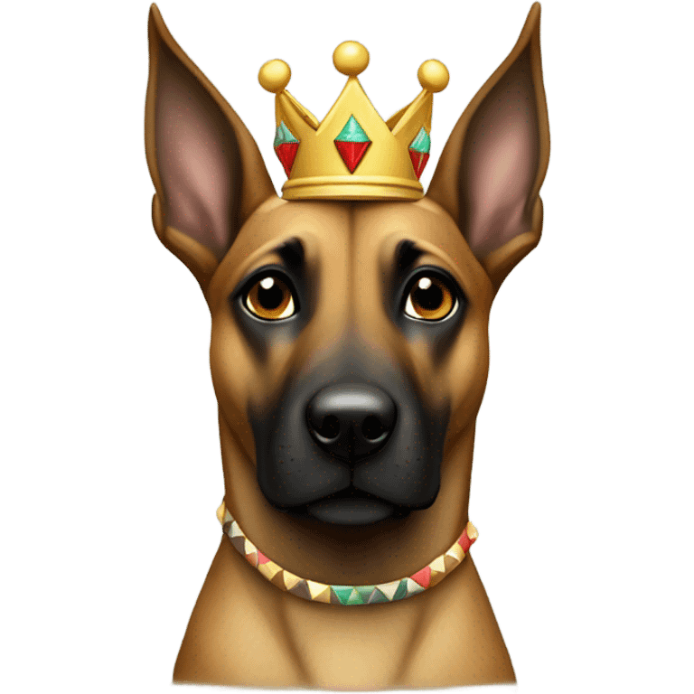 A malinois harlequin color, with a crown on his head emoji