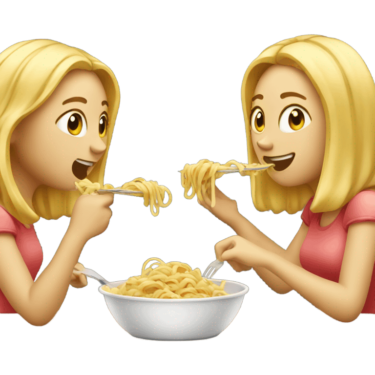 Two blonde girls eating pasta emoji