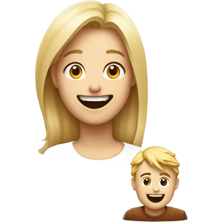 Man laughing at blonde woman who is smiling emoji