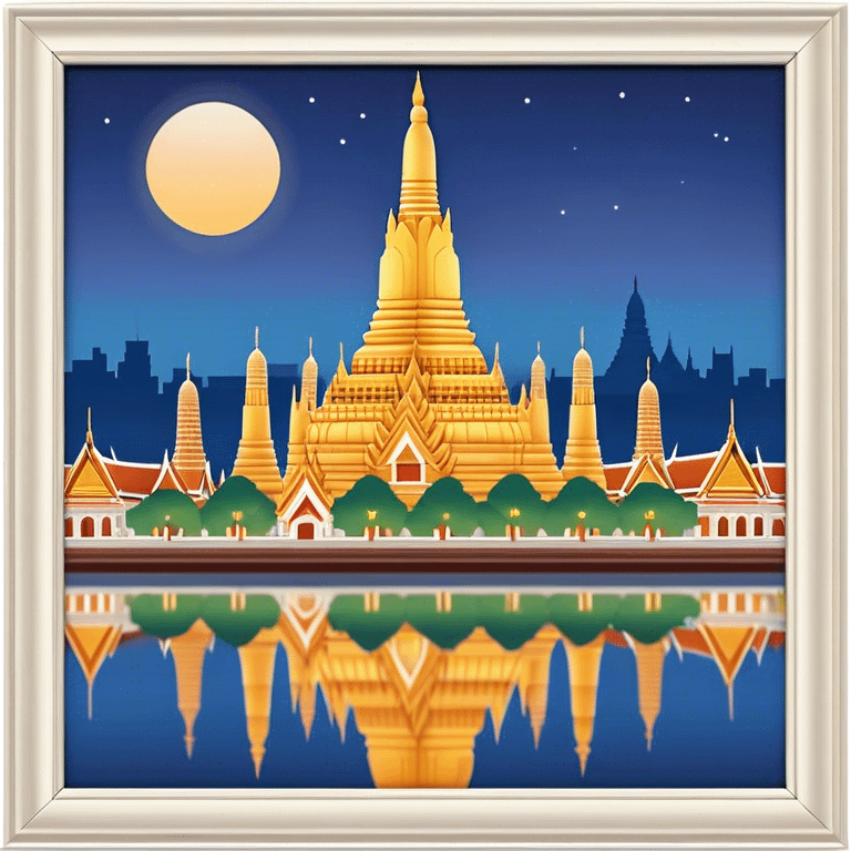 Cinematic Realistic Wat Arun Landmark Emoji, depicted with majestic temple spires illuminated against twilight rendered with intricate detail and soft, ethereal lighting. emoji