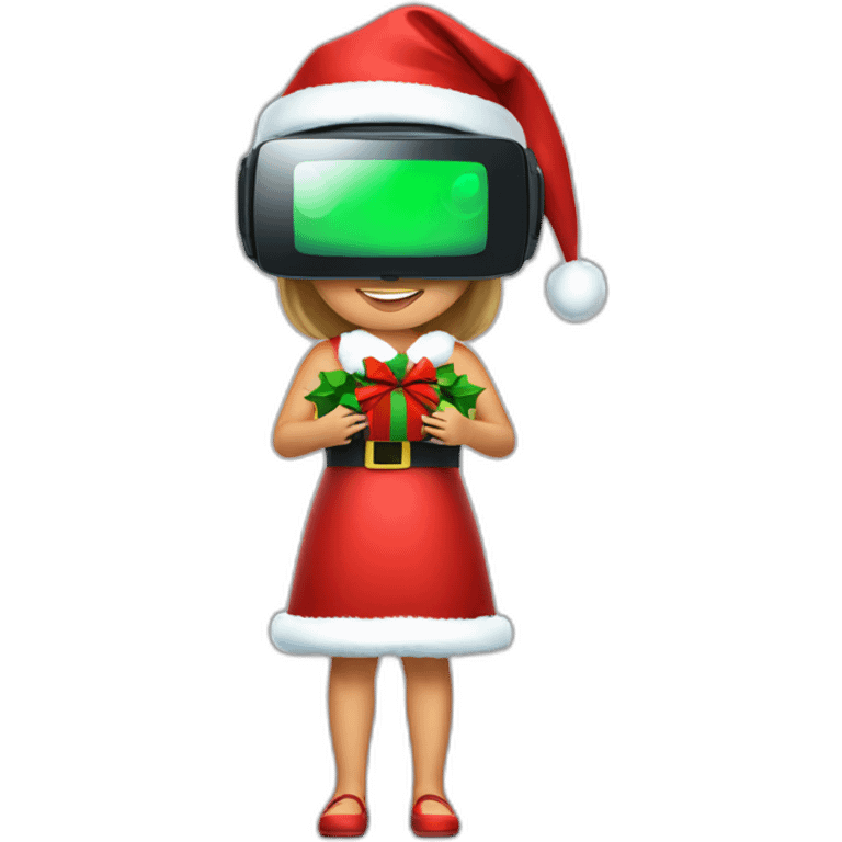 full body Christmas girl holding in hands vr headset emoji