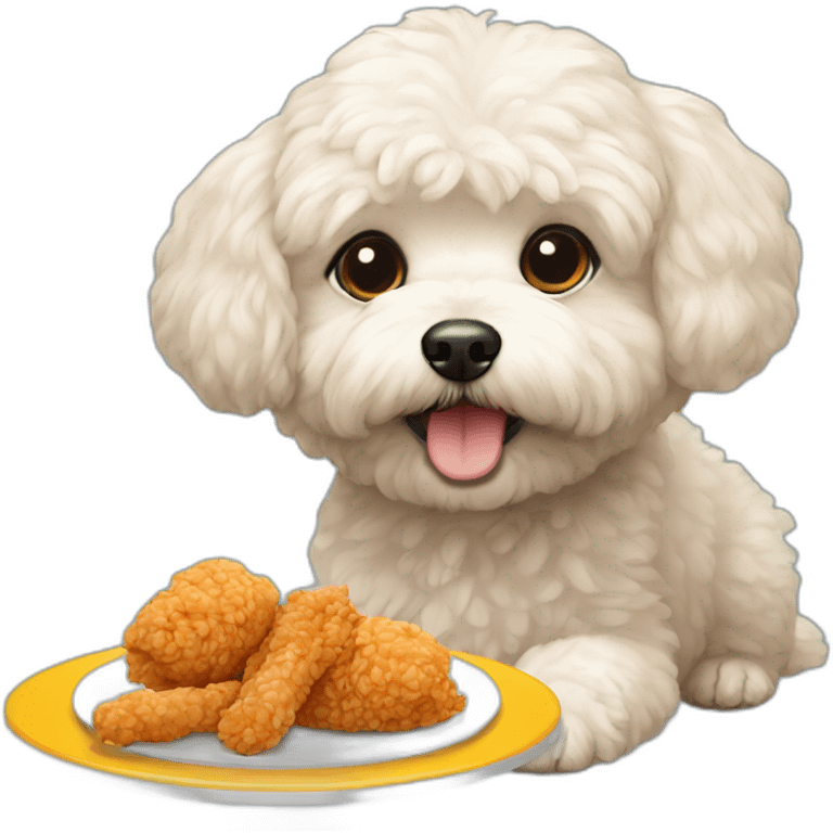 Maltipoo dog eating chicken  emoji