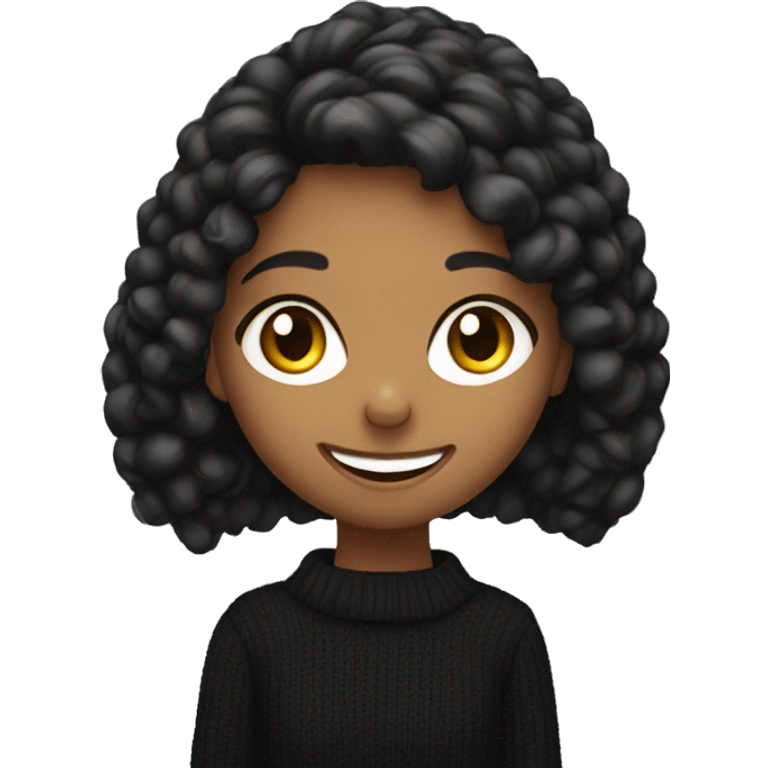 smiling girl in black sweater with cat emoji