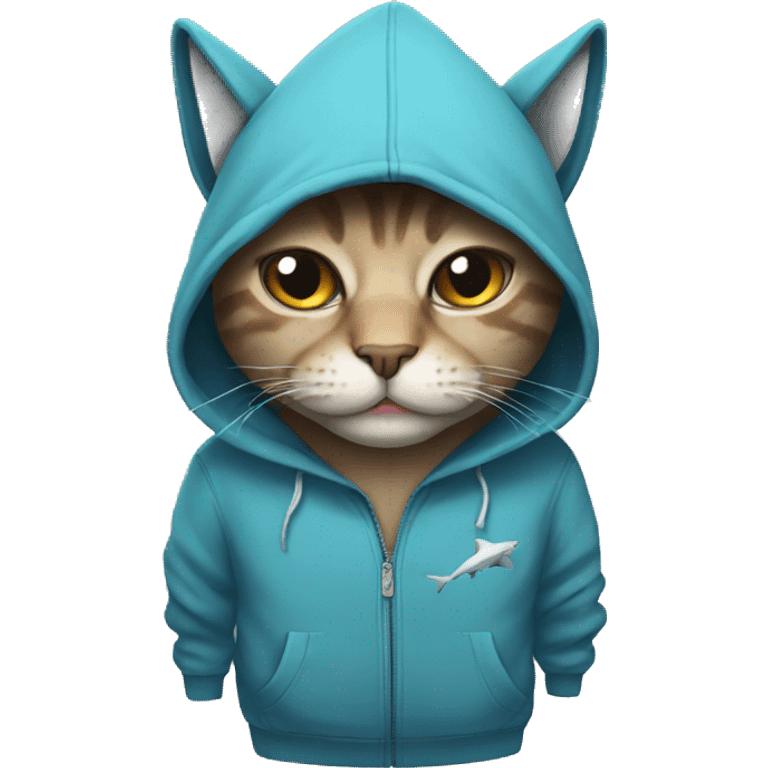 Cat wearing a shark hoodie emoji